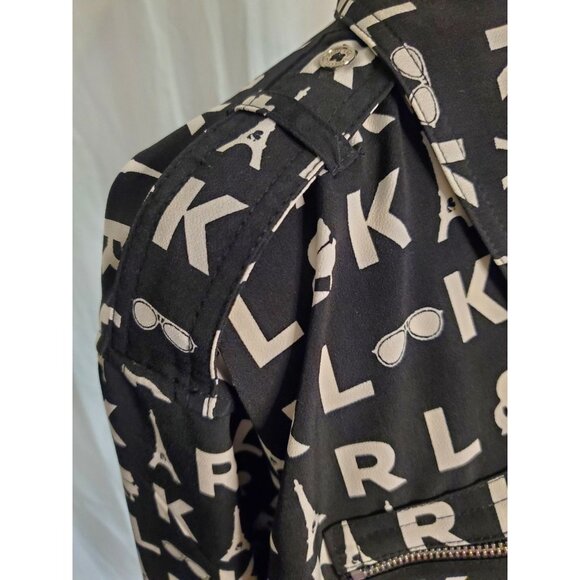 Karl Lagerfeld Paris Black&White Button Up Logo Shirt Large Monochrome Tie Front - Picture 7 of 16